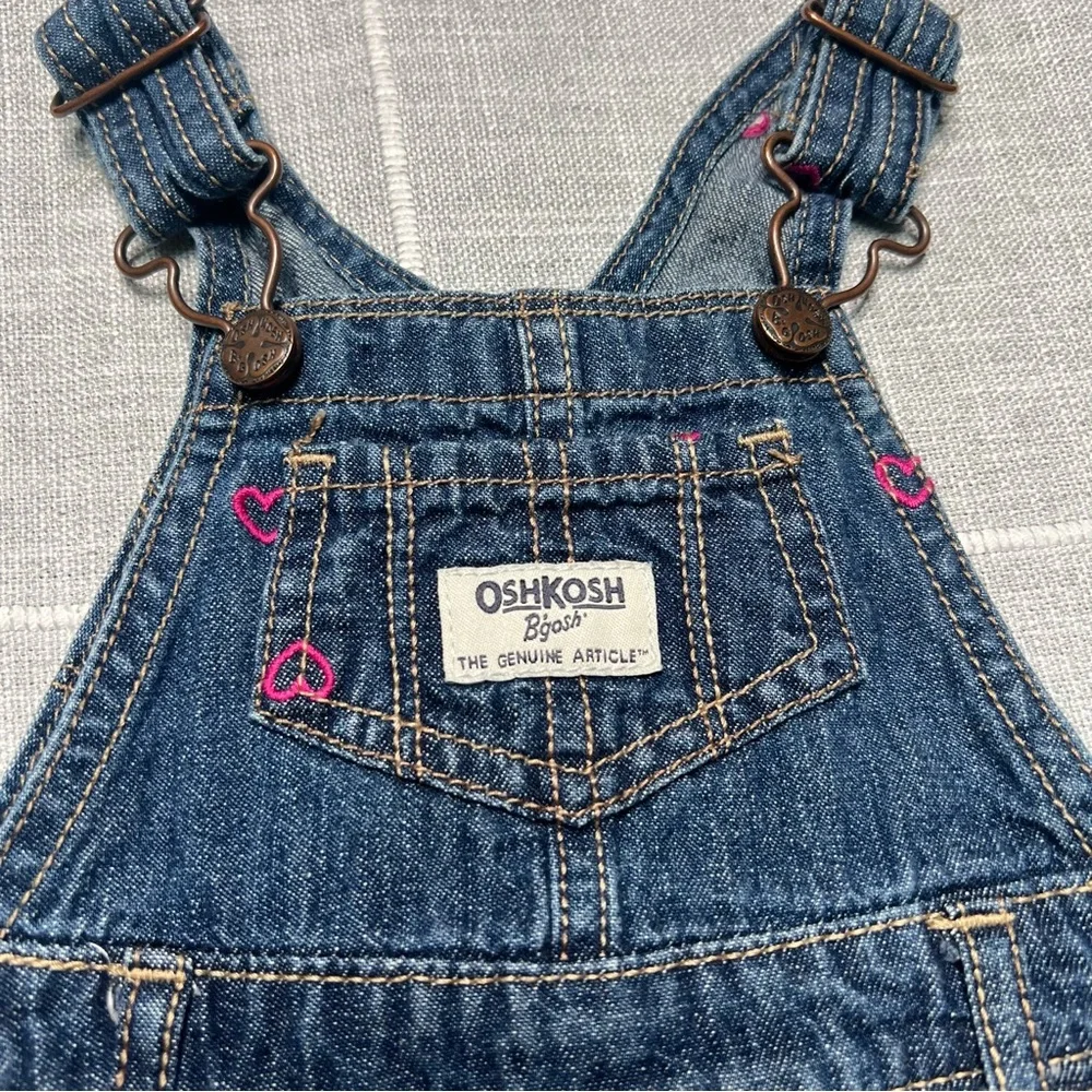 Osh Kosh Bgosh 6‎ Months Overalls Embroidered Hearts Denim 100% Cotton